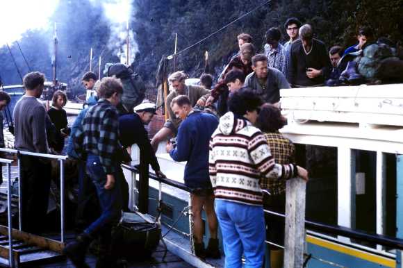 A boat with Otago Tramping Club members at Milford Track in 1965.